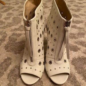 Jerome C. Rousseau white booties with grommets!  Fabulous white soft leather!!